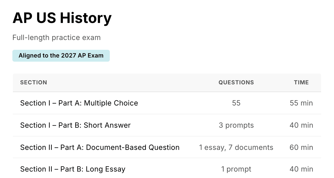 AP US History full-length practice exam
