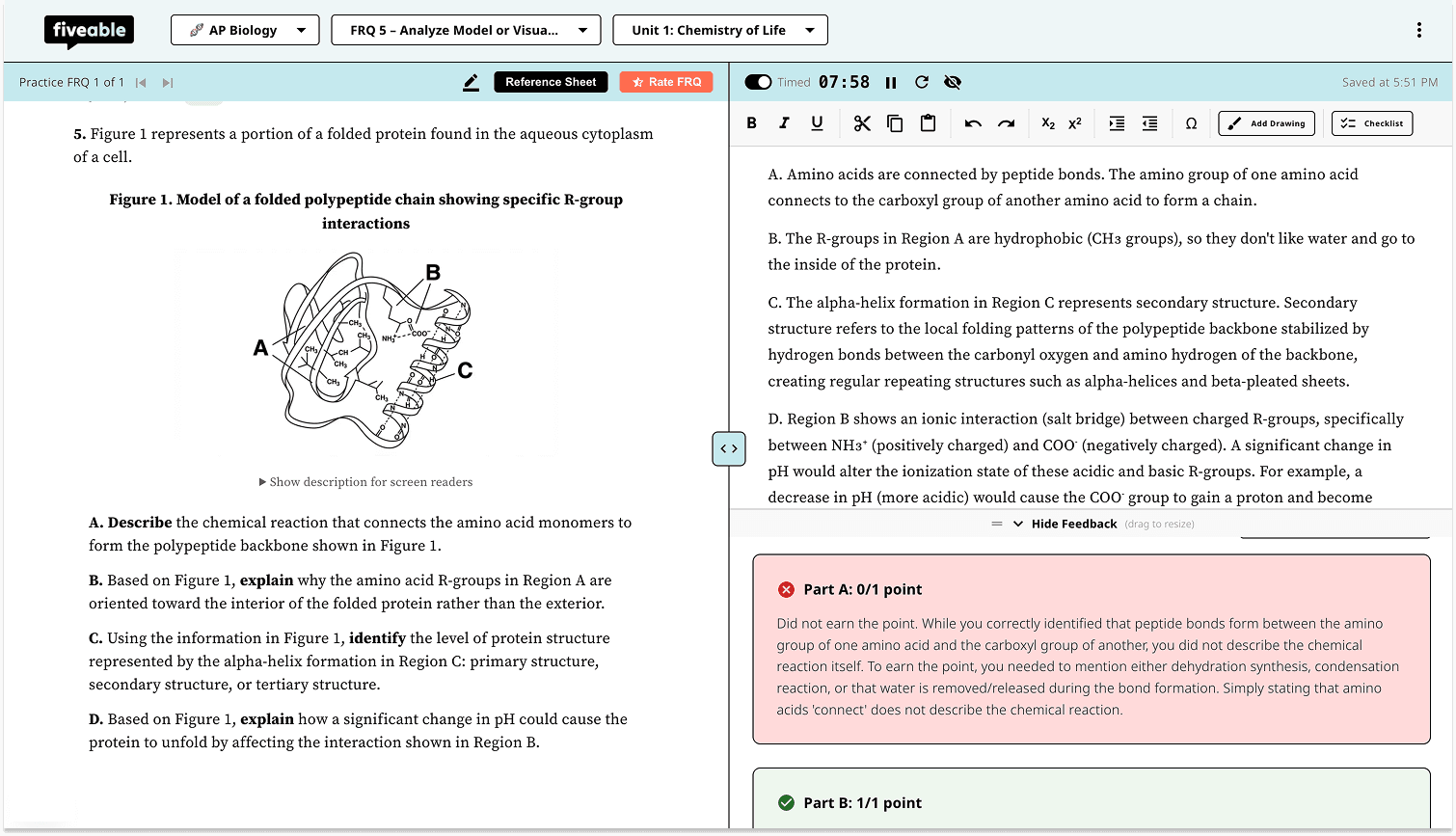 FRQ scoring with AI — point-by-point rubric feedback